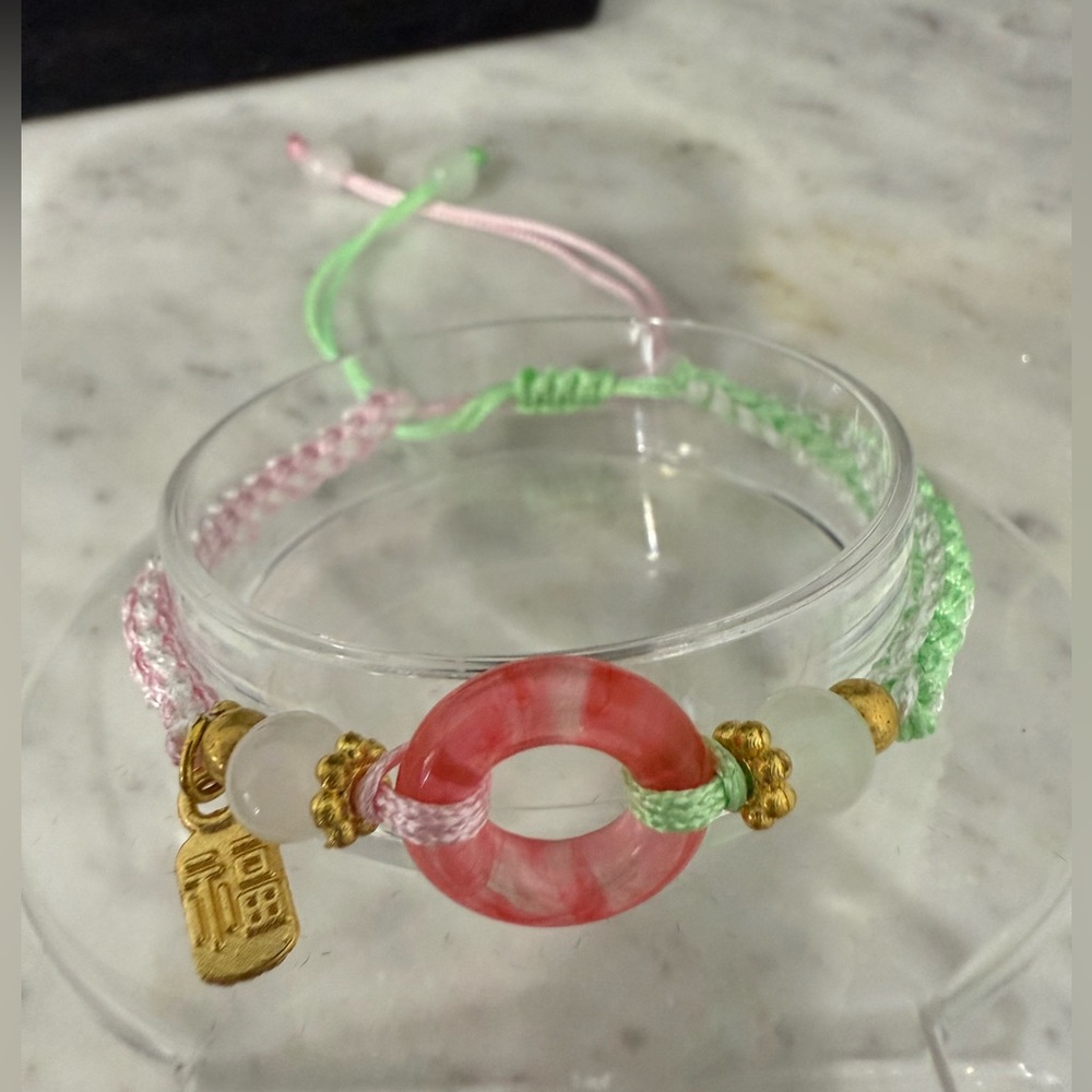 Pink and Green Bracelet with Gold Accents